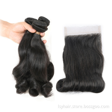 Magic Egg Curl  Fummi Hair With Closure, Natural Color Bouncy Curl Hot Selling West Afria 100% Original Virgin Human Hair